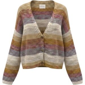Lucky Brand Womens XL Multicolor Striped V-Neck Button Front Crop Cardigan Fall